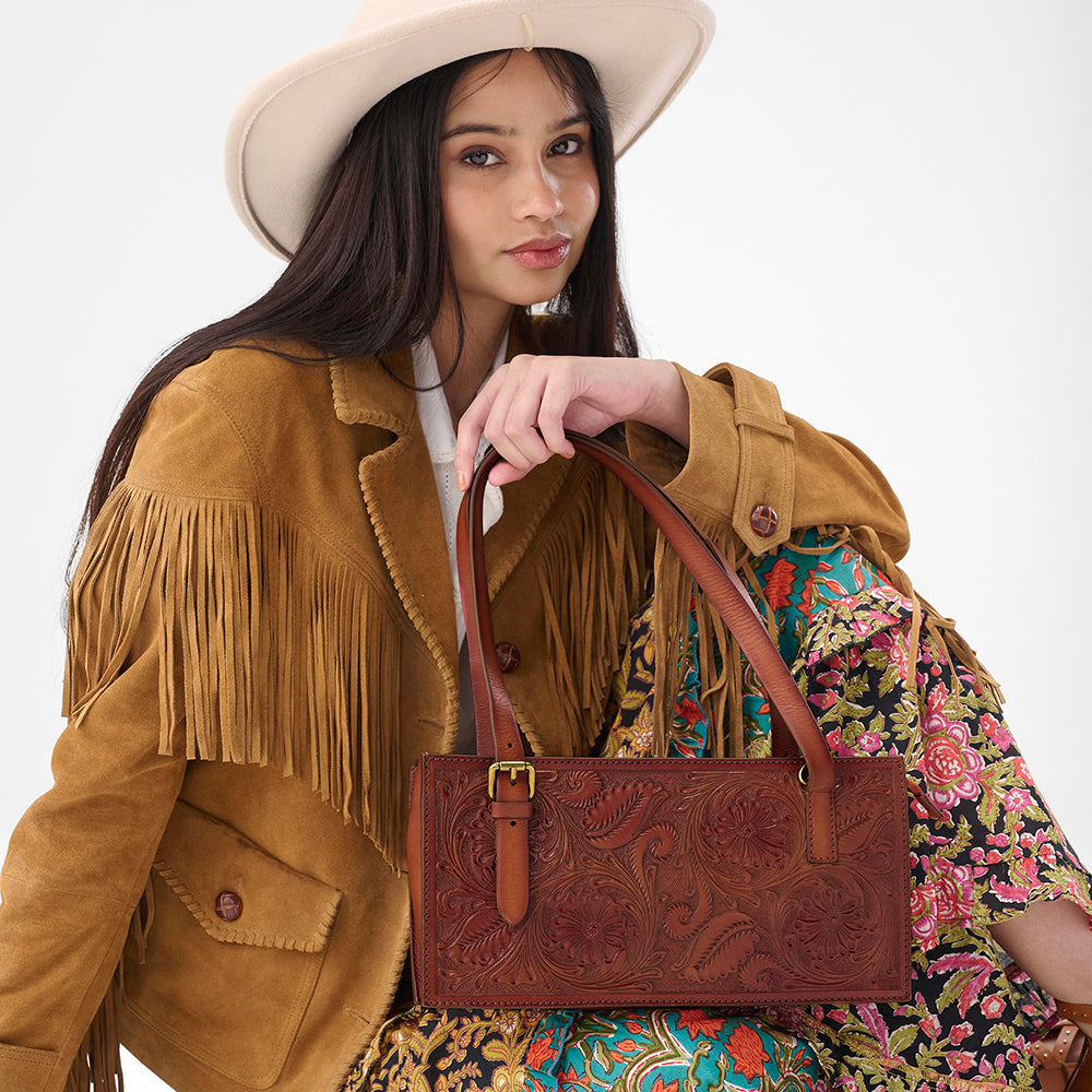 Loyal West MIVVA HANDTOOLED MINI BAG - SOFT WALNUT LEATHER - Myra USA