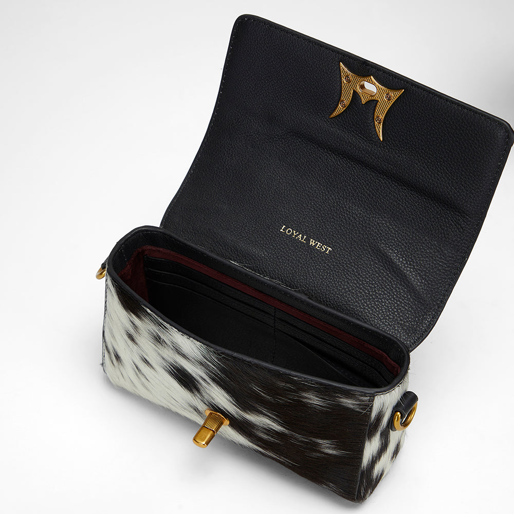 Loyal West SAVI MINI BAG IN BLACK & WHITE COWHIDE - Myra USA