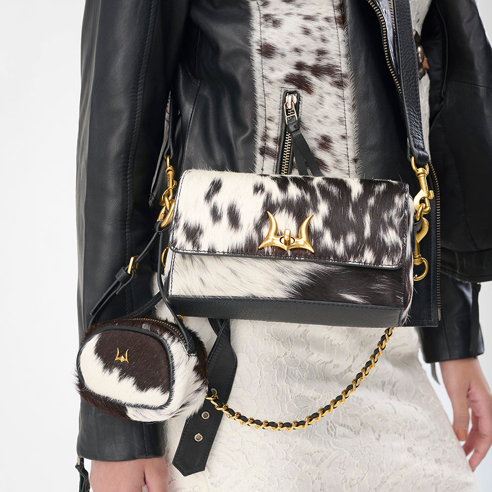 Loyal West SAVI MINI BAG IN BLACK & WHITE COWHIDE - Myra USA