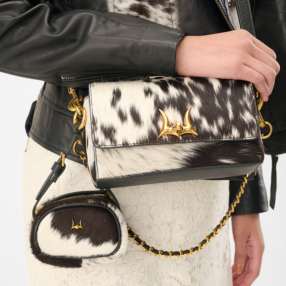 Loyal West SAVI MINI BAG IN BLACK & WHITE COWHIDE - Myra USA