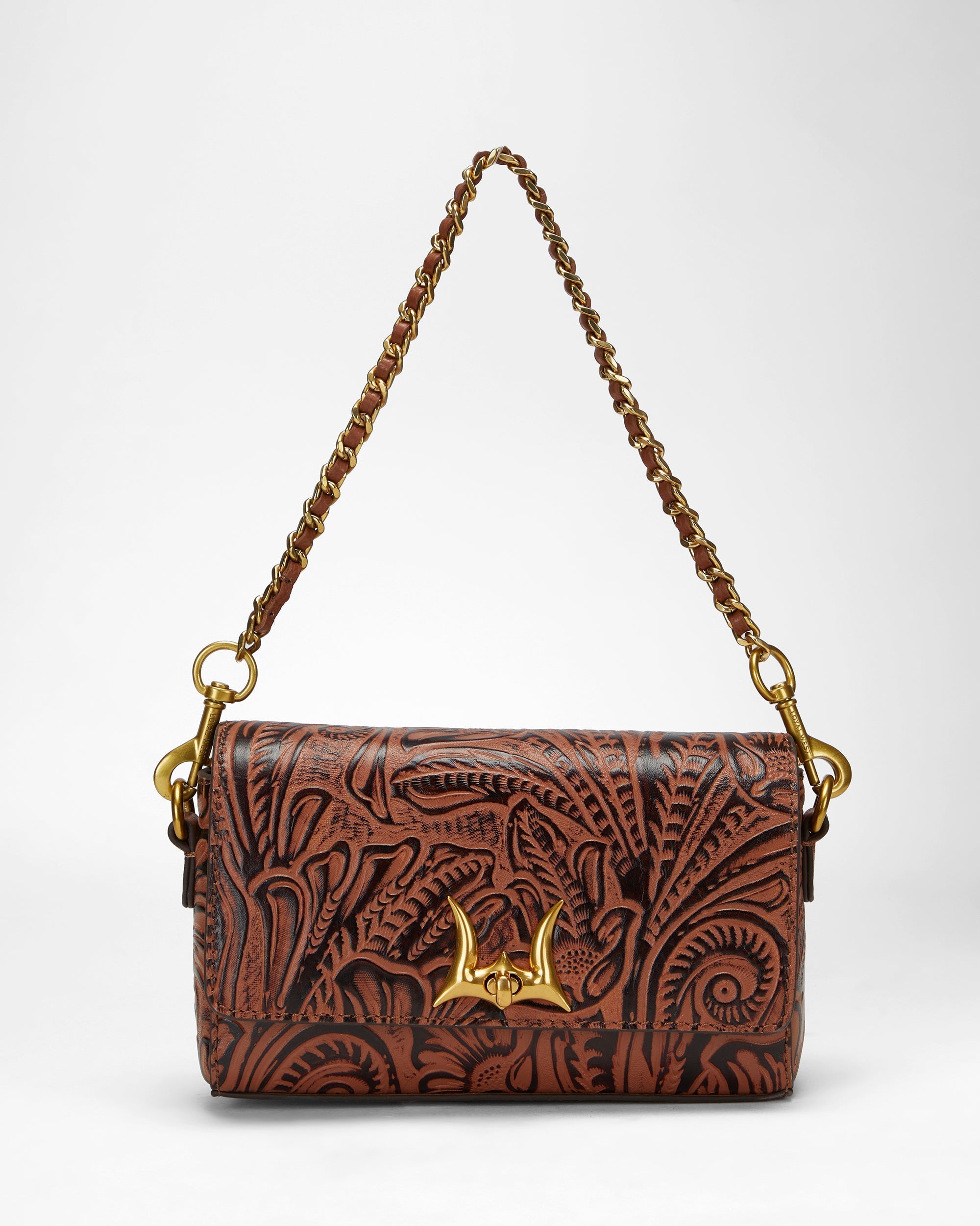 Loyal West SAVI MINI BAG IN HAND FINISHED EMBOSSED LEATHER - BROWN - Myra USA