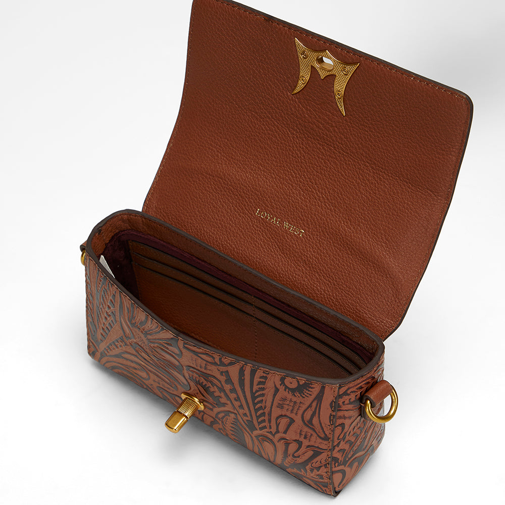 Loyal West SAVI MINI BAG IN HAND FINISHED EMBOSSED LEATHER - BROWN - Myra USA