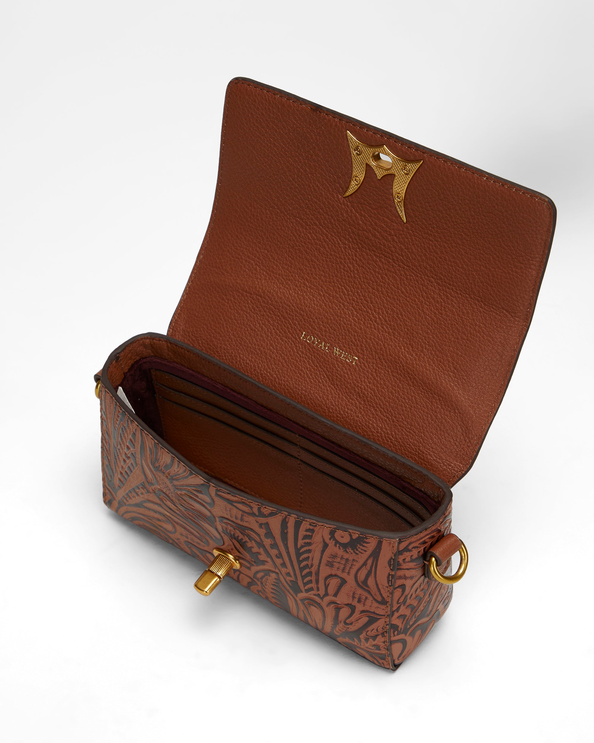 Loyal West SAVI MINI BAG IN HAND FINISHED EMBOSSED LEATHER - BROWN - Myra USA