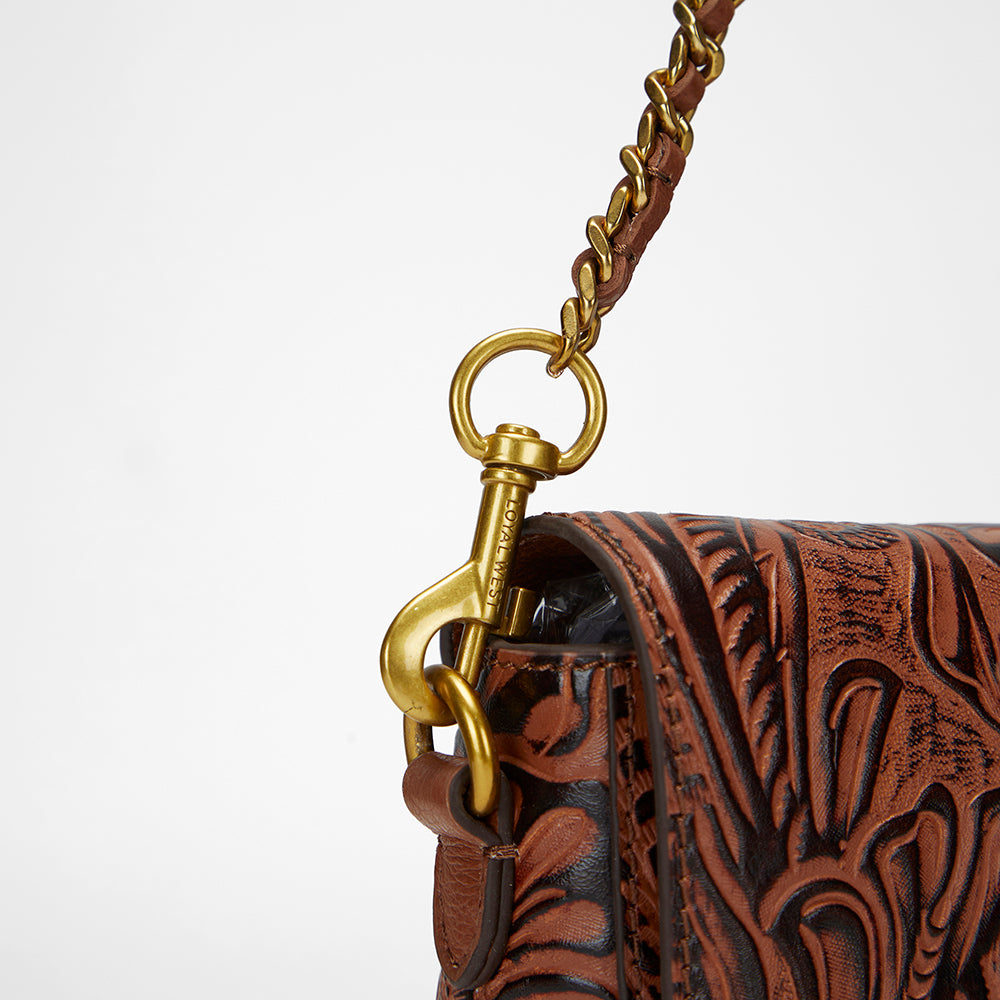 Loyal West SAVI MINI BAG IN HAND FINISHED EMBOSSED LEATHER - BROWN - Myra USA