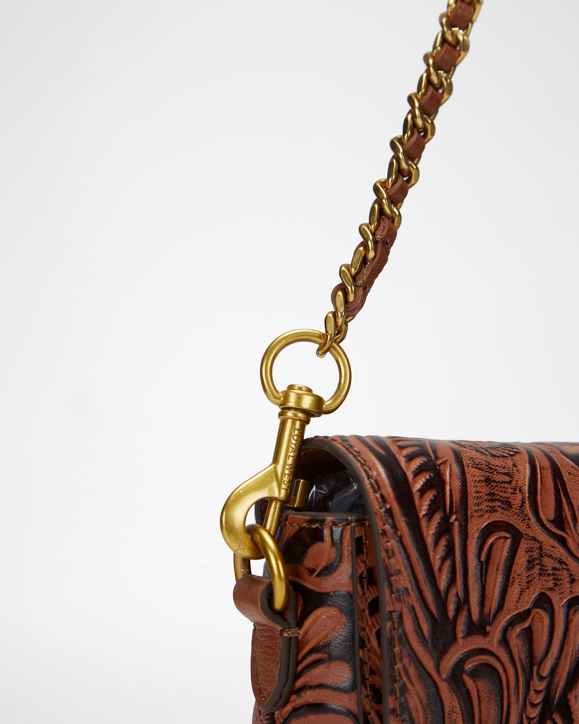 Loyal West SAVI MINI BAG IN HAND FINISHED EMBOSSED LEATHER - BROWN - Myra USA