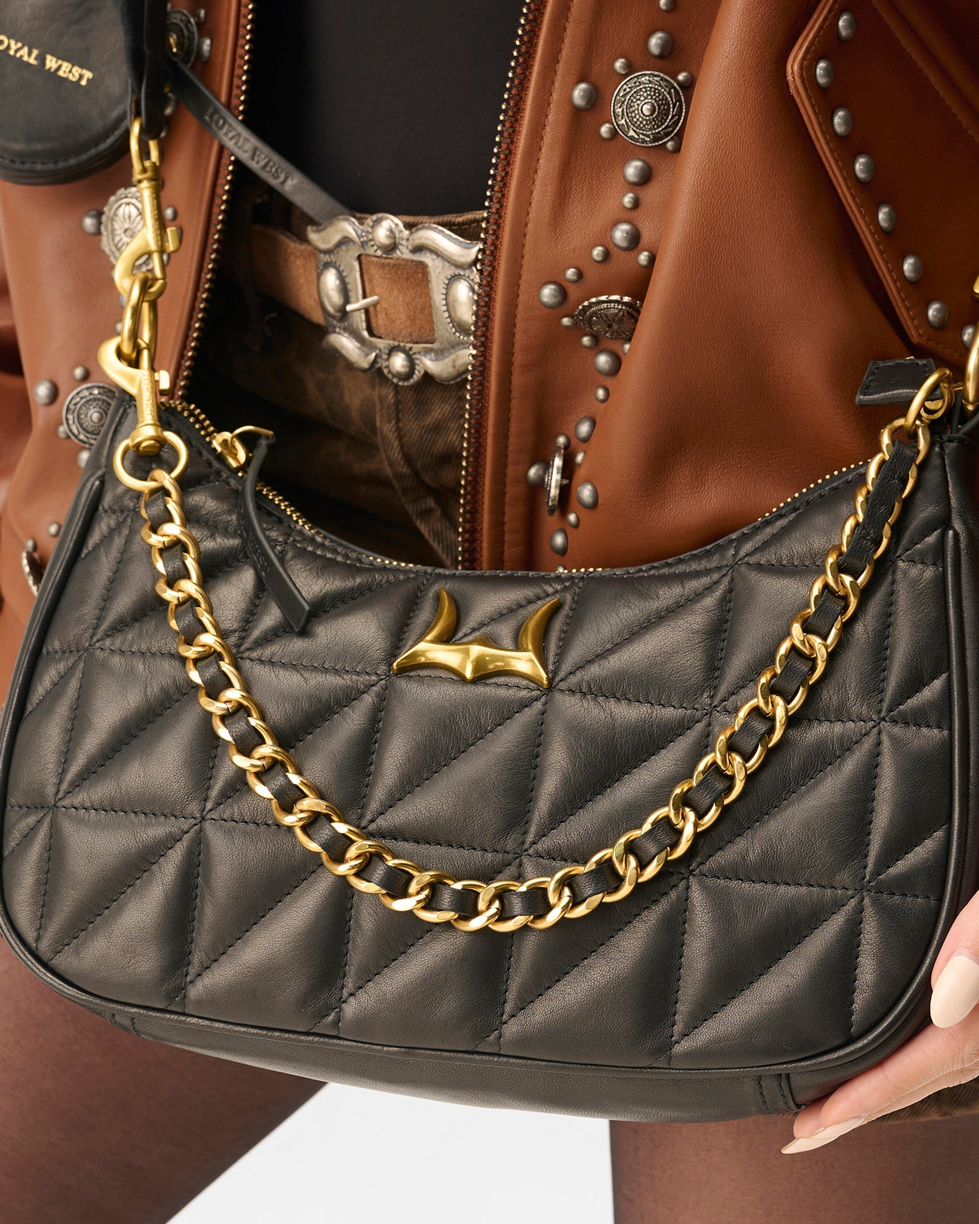 Loyal West JOE QUILTED NAPPA LEATHER BAG-BLACK - Myra USA
