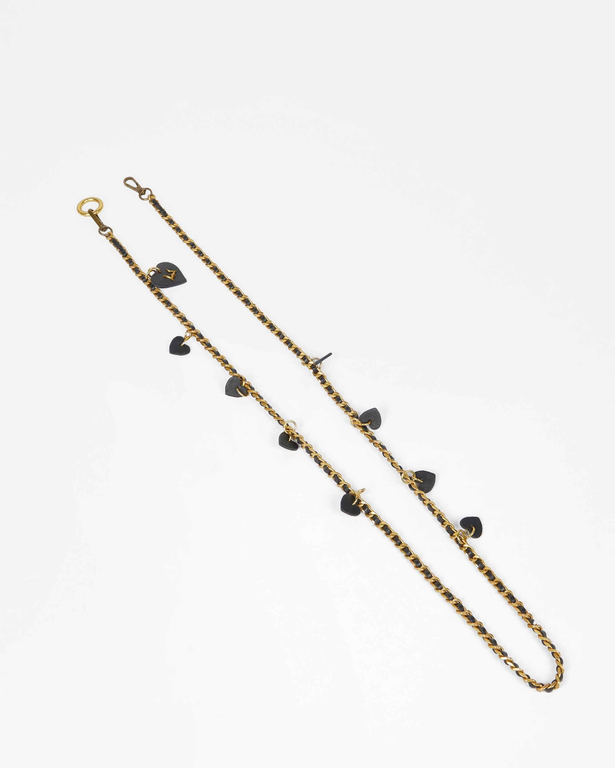 Loyal West HEART CHARM CHAIN IN BLACK CALF LEATHER (2 In 1 Crossbody Chain)