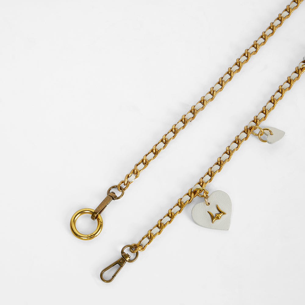 Loyal West HEART CHARM CHAIN IN WHITE CALF LEATHER (2 In 1 Crossbody Chain) - Myra USA