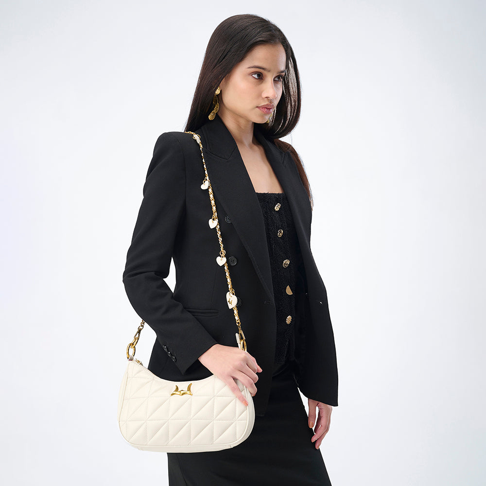 Loyal West HEART CHARM CHAIN IN WHITE CALF LEATHER (2 In 1 Crossbody Chain) - Myra USA