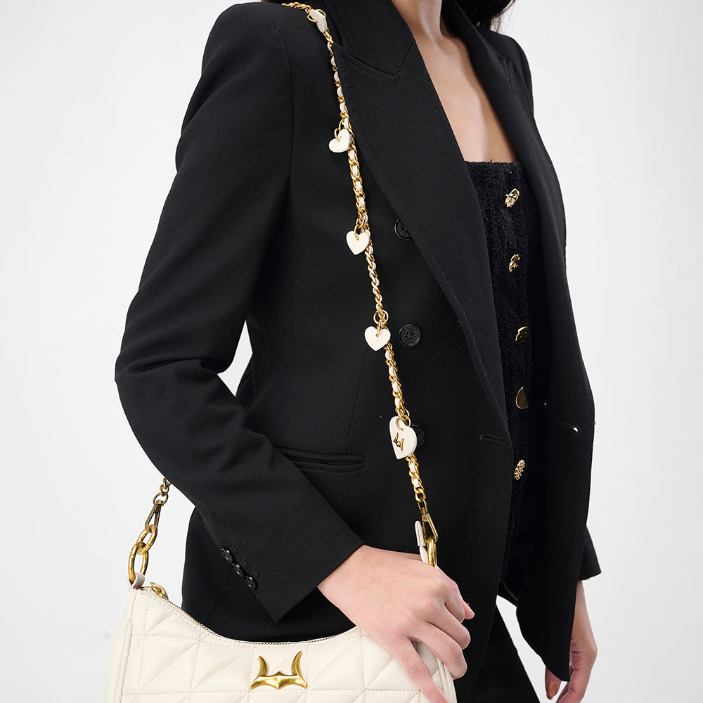 Loyal West HEART CHARM CHAIN IN WHITE CALF LEATHER (2 In 1 Crossbody Chain) - Myra USA