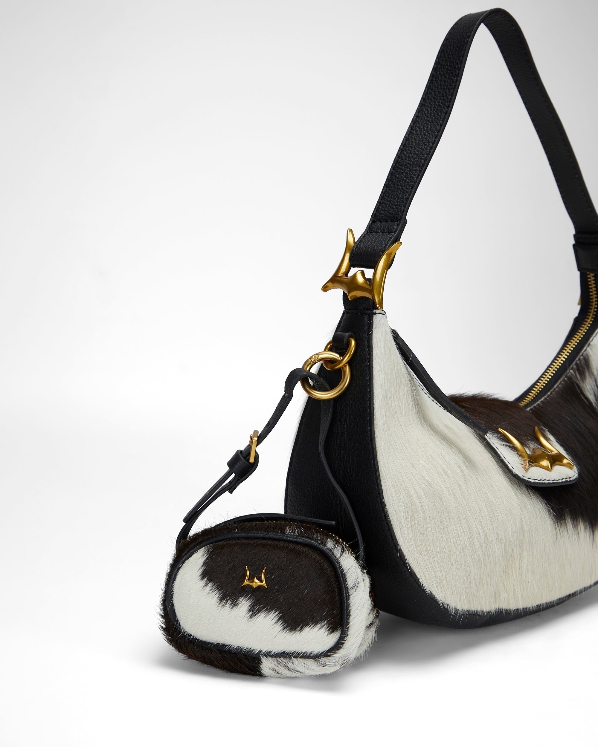 Loyal West SOPHIA MICRO BAG CHARM IN BLACK & WHITE COWHIDE