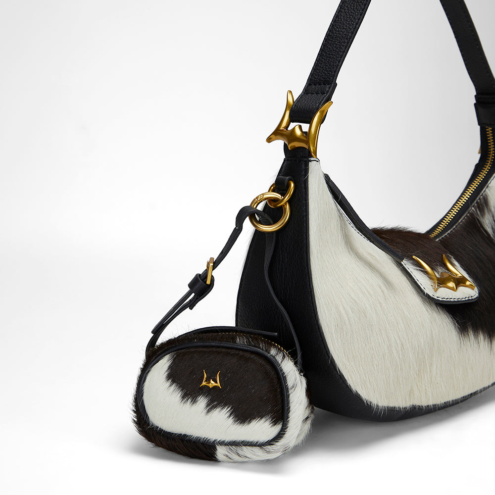 Loyal West SOPHIA MICRO BAG CHARM IN BLACK & WHITE COWHIDE