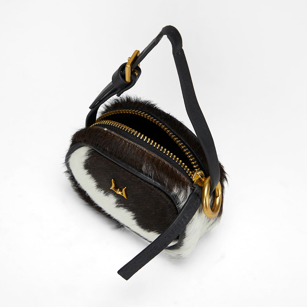 Loyal West SOPHIA MICRO BAG CHARM IN BLACK & WHITE COWHIDE