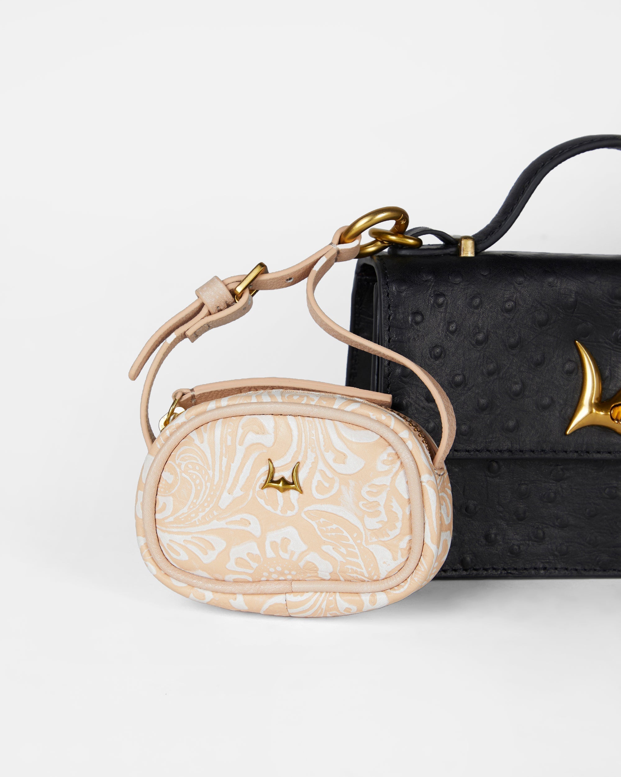 Loyal West SOPHIA MICRO BAG CHARM IN HAND FINISHED EMBOSSED LEATHER - WHITE