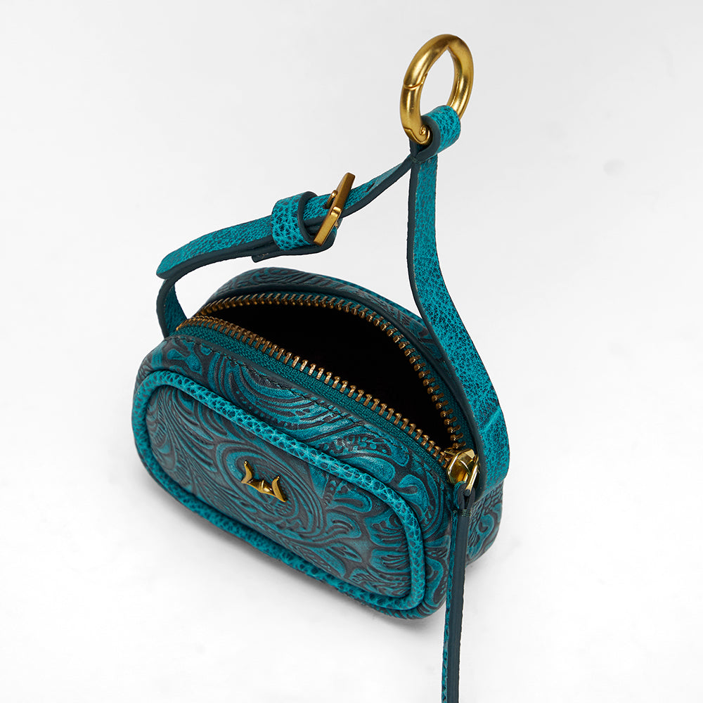 Loyal West SOPHIA MICRO BAG CHARM IN HAND FINISHED EMBOSSED LEATHER - TURQUOISE