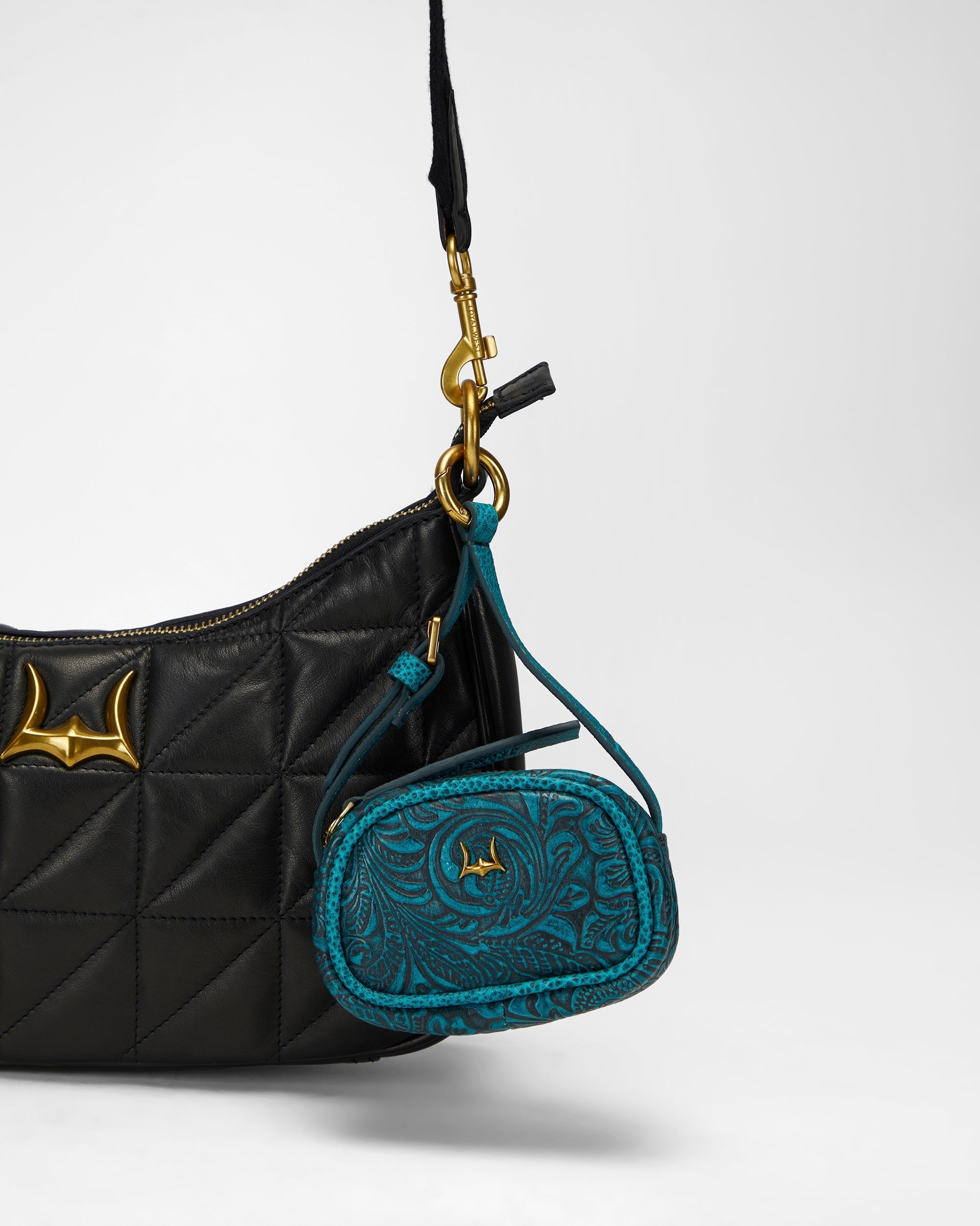 Loyal West SOPHIA MICRO BAG CHARM IN HAND FINISHED EMBOSSED LEATHER - TURQUOISE