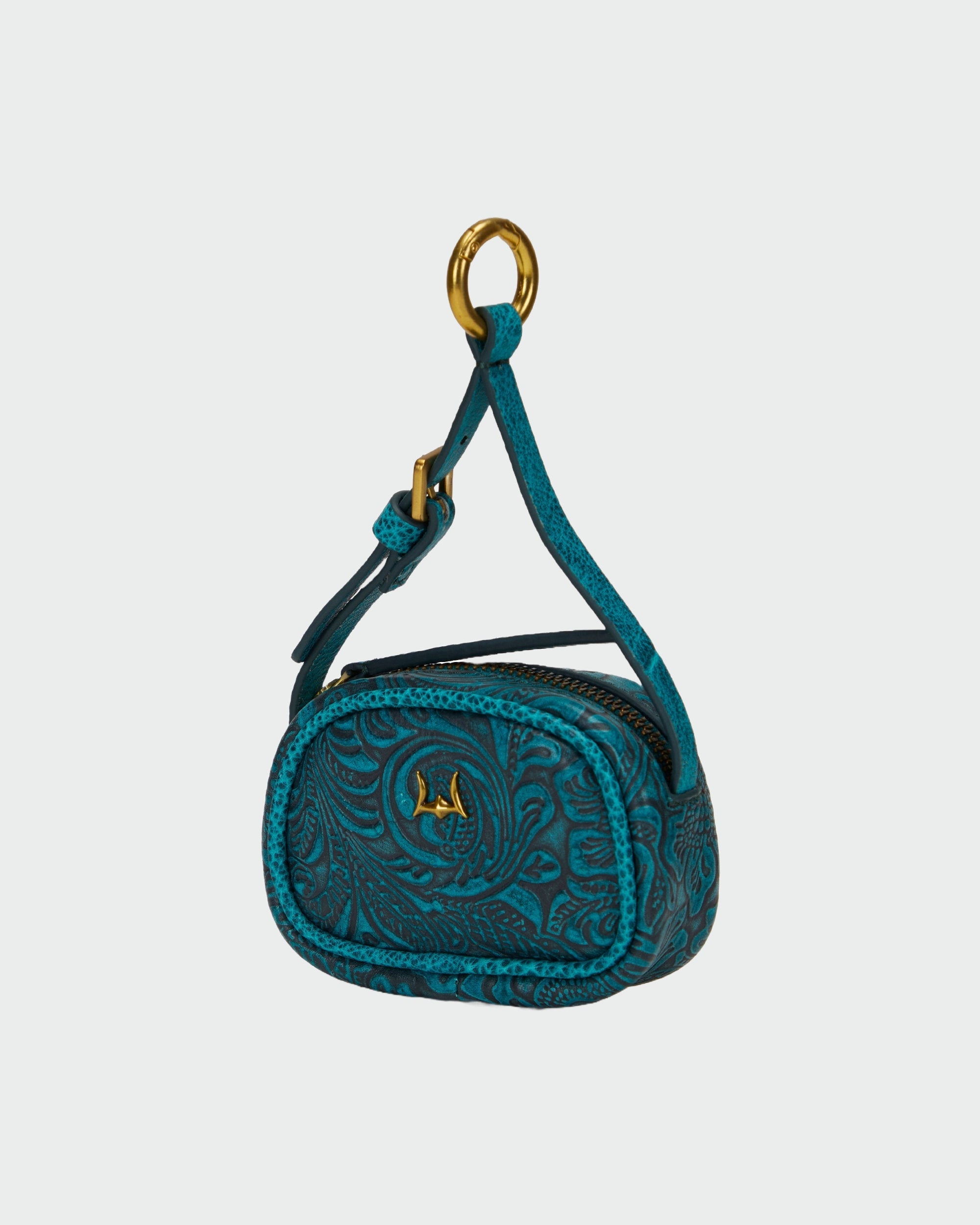 Loyal West SOPHIA MICRO BAG CHARM IN HAND FINISHED EMBOSSED LEATHER - TURQUOISE