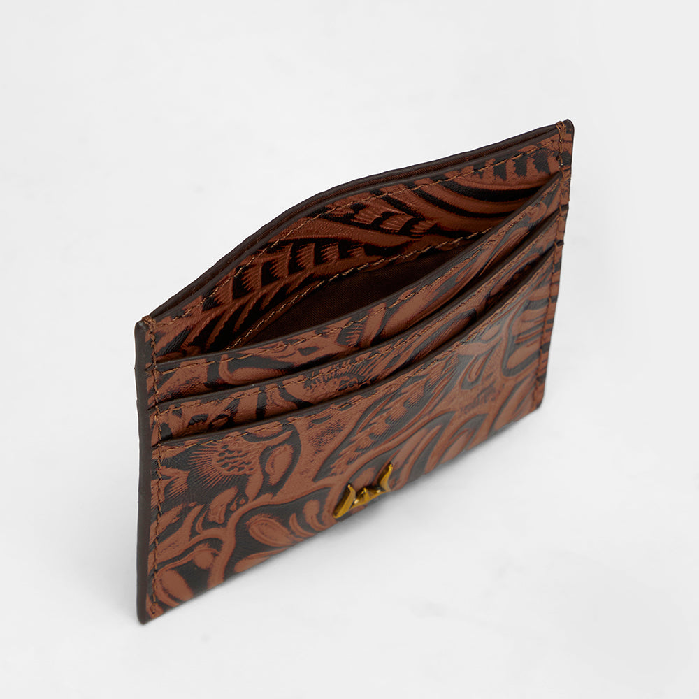 Loyal West SHELL CARD HOLDER IN HAND FINISHED EMBOSSED LEATHER - BROWN - Myra USA