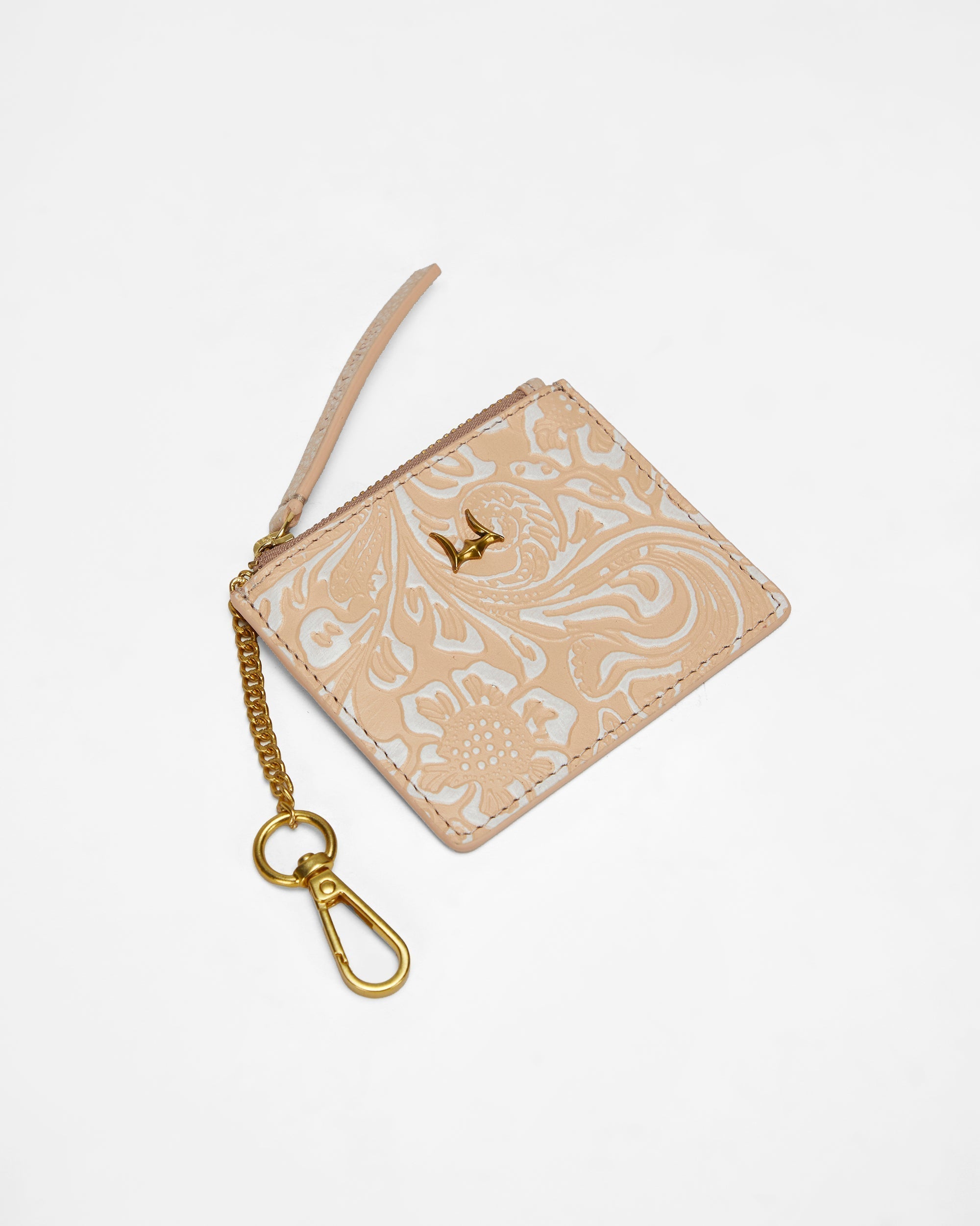 Loyal West SOPHIA CREDIT CARD HOLDER IN HAND FINISHED EMBOSSED LEATHER - WHITE