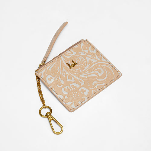 Loyal West SOPHIA CREDIT CARD HOLDER IN HAND FINISHED EMBOSSED LEATHER - WHITE - Myra USA