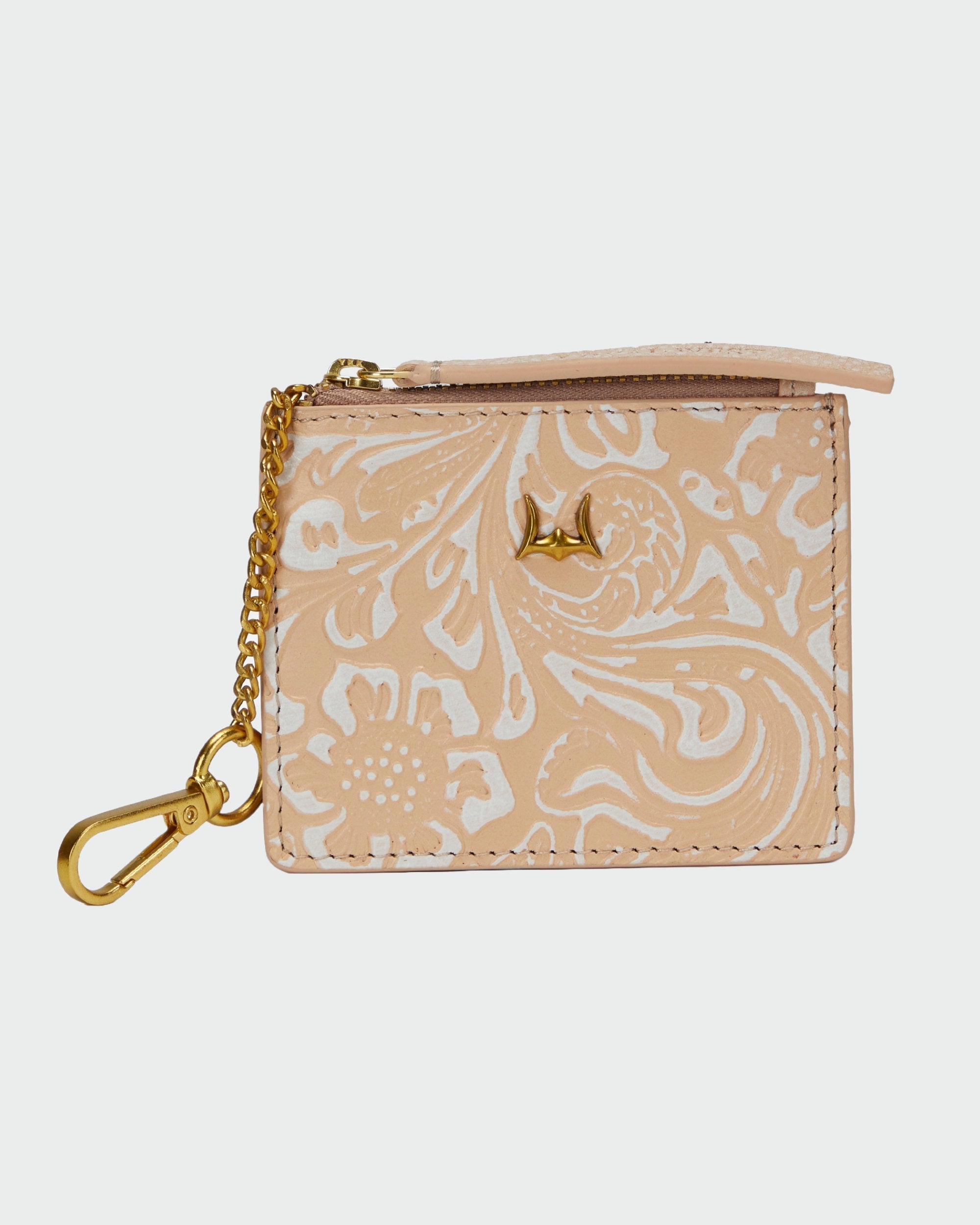 Loyal West SOPHIA CREDIT CARD HOLDER IN HAND FINISHED EMBOSSED LEATHER - WHITE