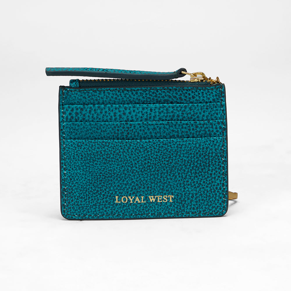 Loyal West SOPHIA CREDIT CARD HOLDER IN HAND FINISHED EMBOSSED LEATHER - TURQUOISE - Myra USA