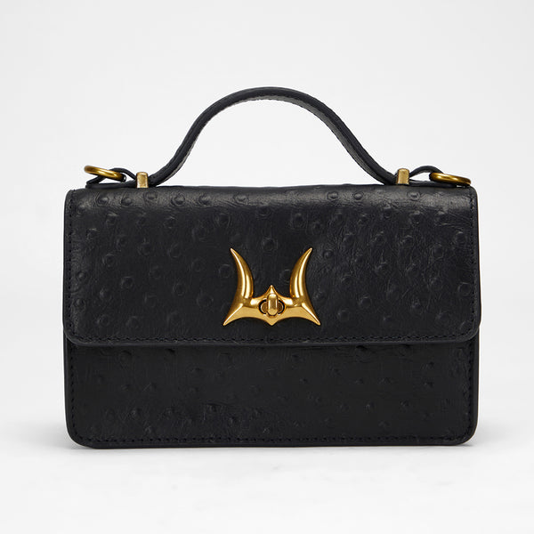 Loyal West VALENCIA OSTRICH LEATHER BAG - BLACK - Myra USA