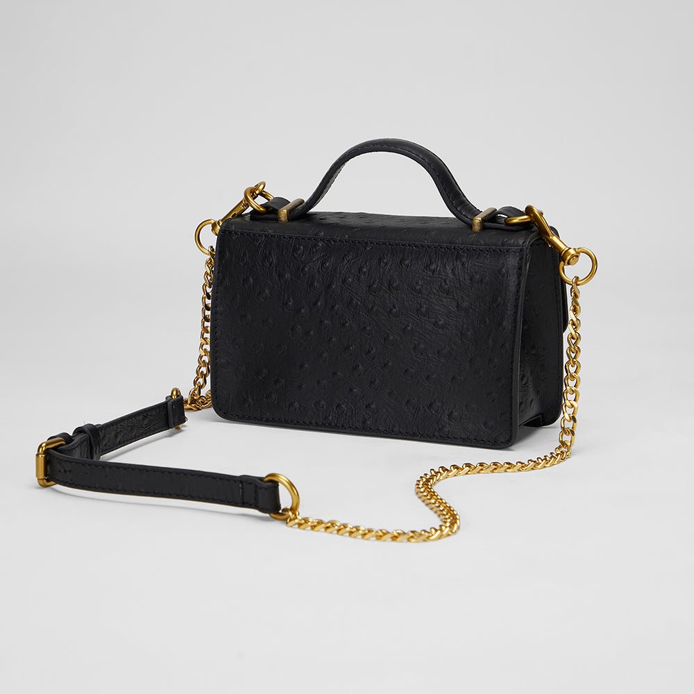 Loyal West VALENCIA OSTRICH LEATHER BAG - BLACK - Myra USA