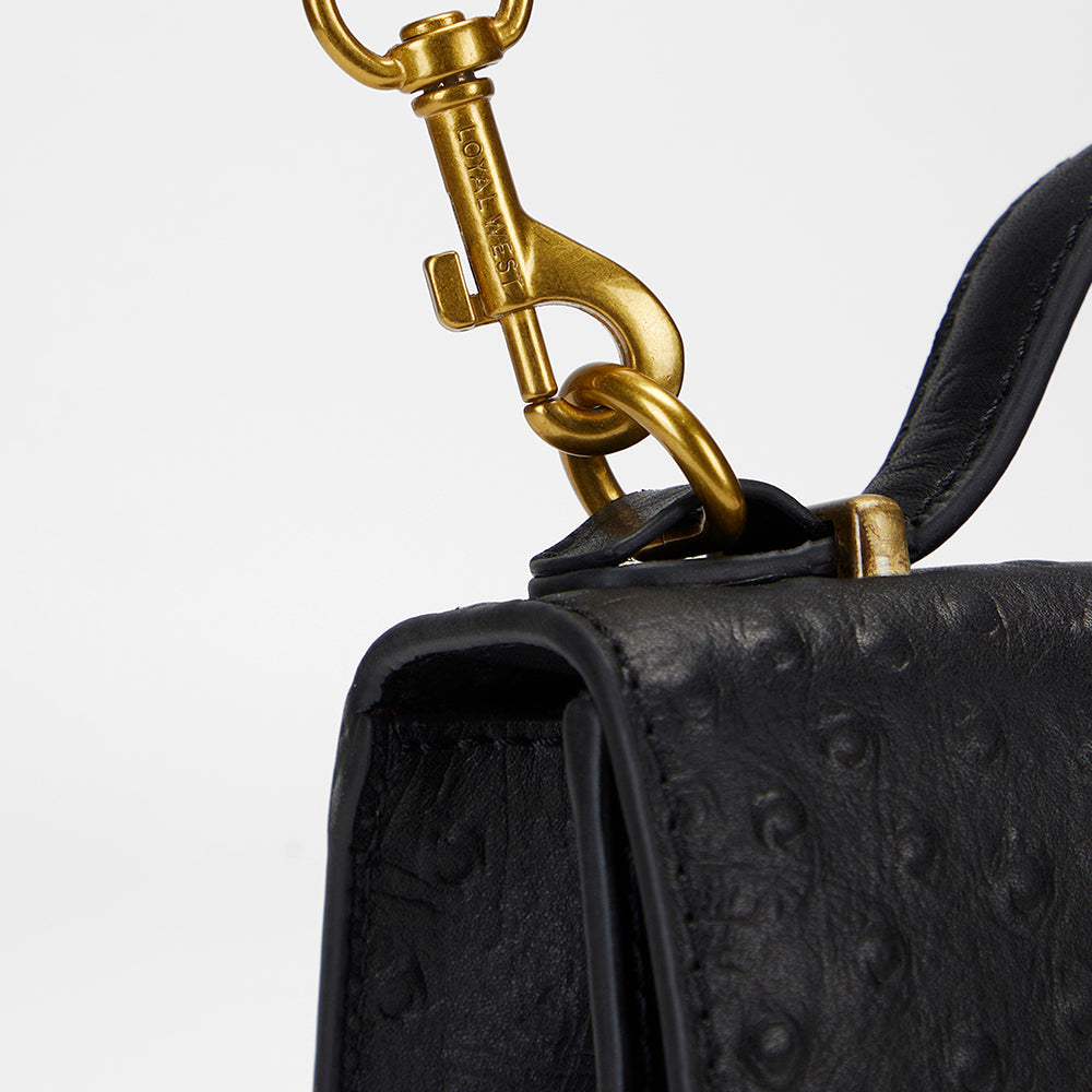 Loyal West VALENCIA OSTRICH LEATHER BAG - BLACK - Myra USA