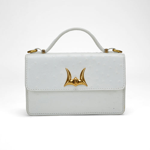 Loyal West VALENCIA OSTRICH LEATHER BAG - WHITE - Myra USA