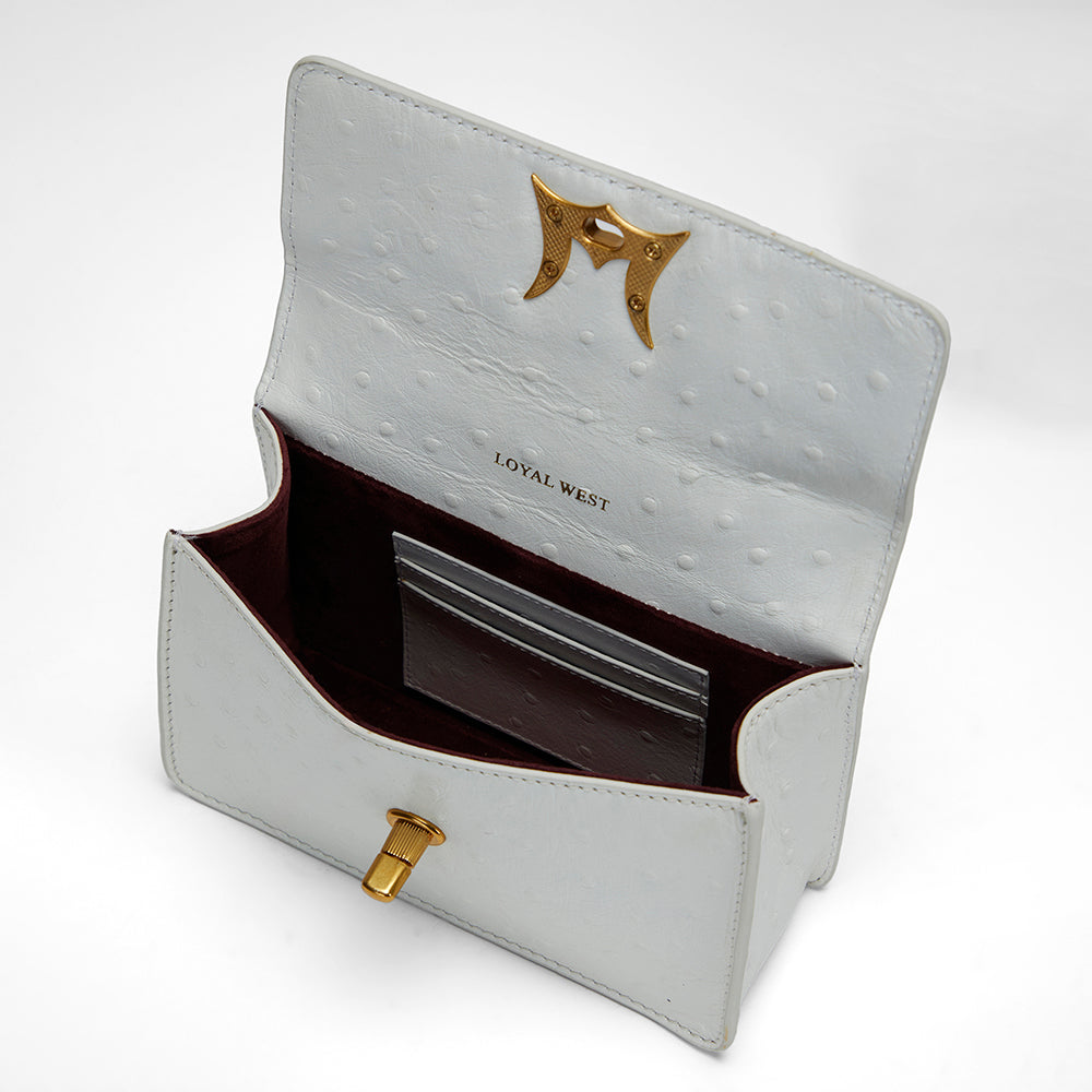 Loyal West VALENCIA OSTRICH LEATHER BAG - WHITE - Myra USA