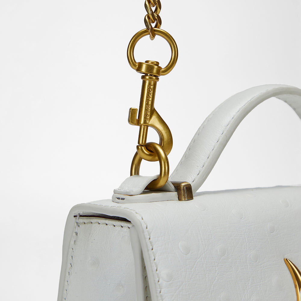 Loyal West VALENCIA OSTRICH LEATHER BAG - WHITE - Myra USA