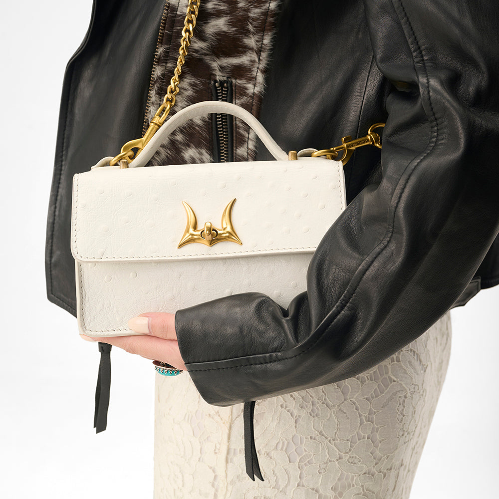 Loyal West VALENCIA OSTRICH LEATHER BAG - WHITE - Myra USA