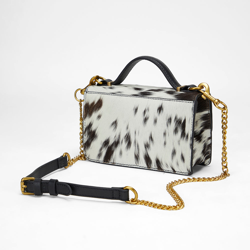 Loyal West VALENCIA OSTRICH LEATHER BAG - BLACK & WHITE COWHIDE - Myra USA