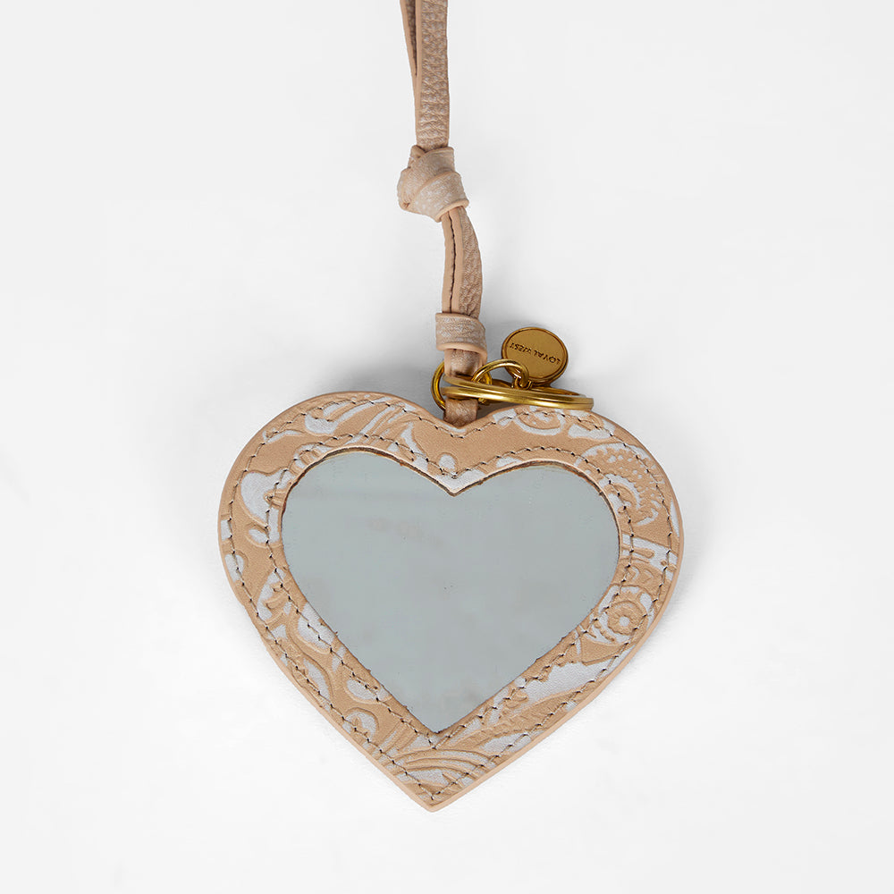 Loyal West HEART SHAPE BAG CHARM IN HAND FINISHED EMBOSSED LEATHER - WHITE