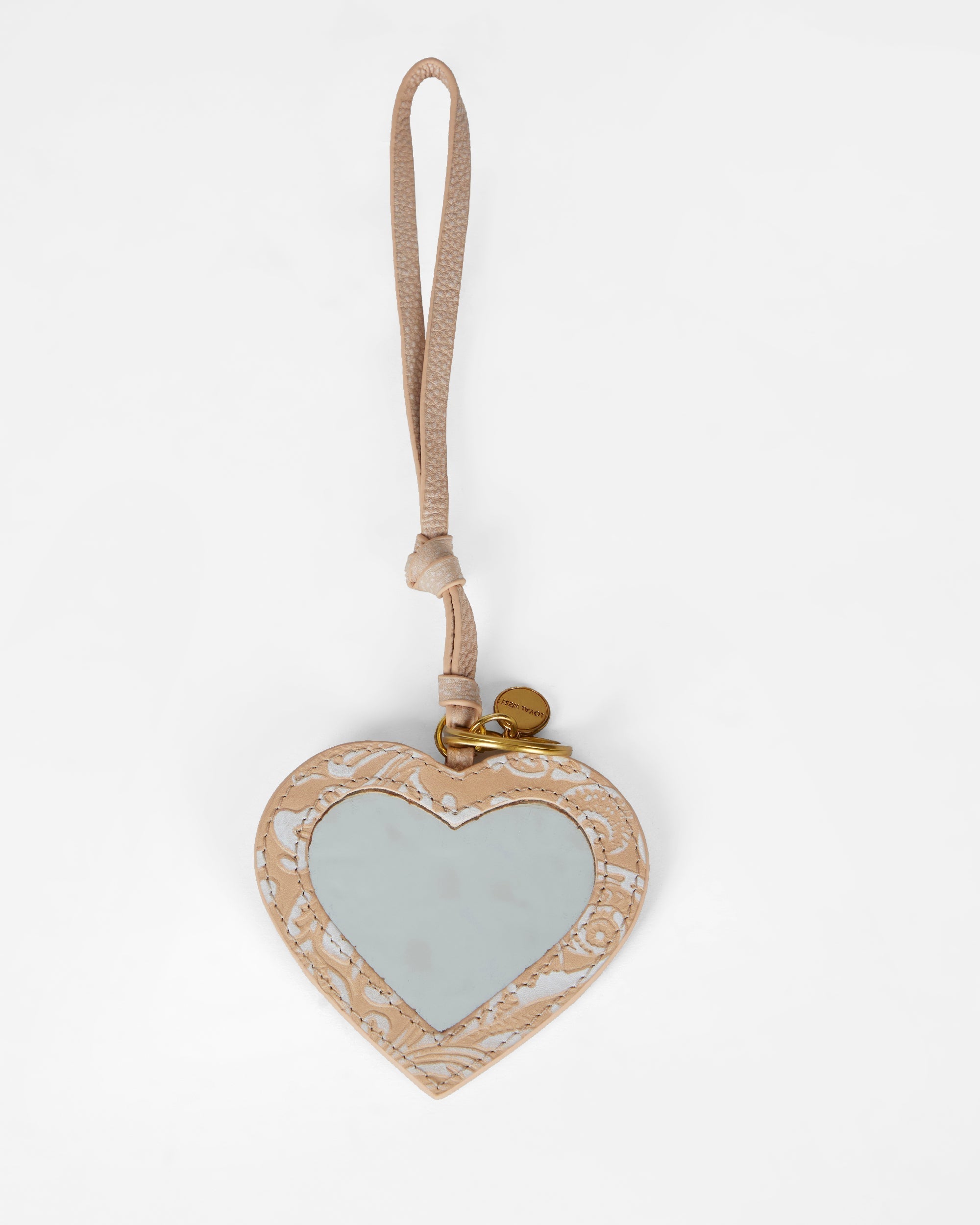 Loyal West HEART SHAPE BAG CHARM IN HAND FINISHED EMBOSSED LEATHER - WHITE