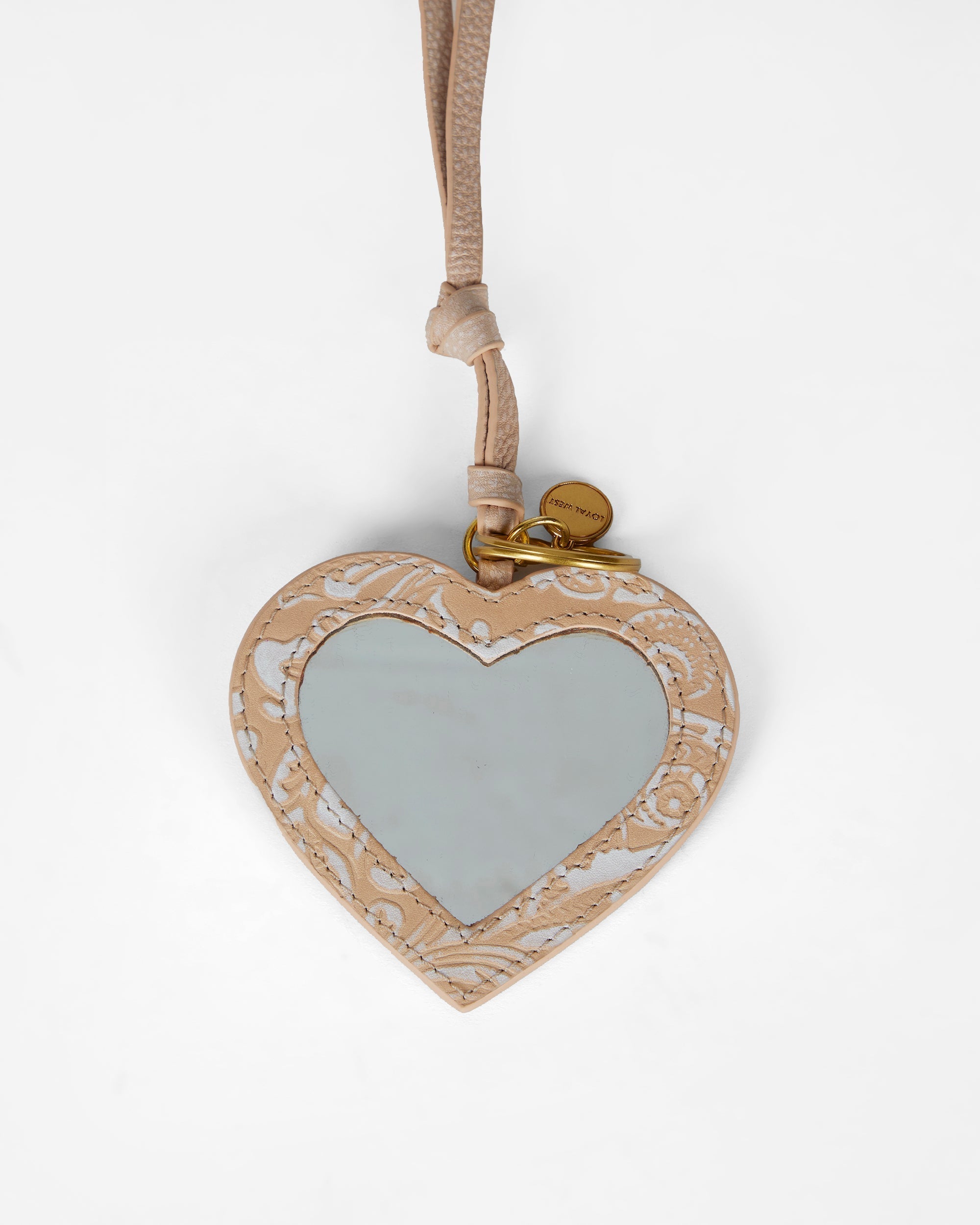 Loyal West HEART SHAPE BAG CHARM IN HAND FINISHED EMBOSSED LEATHER - WHITE