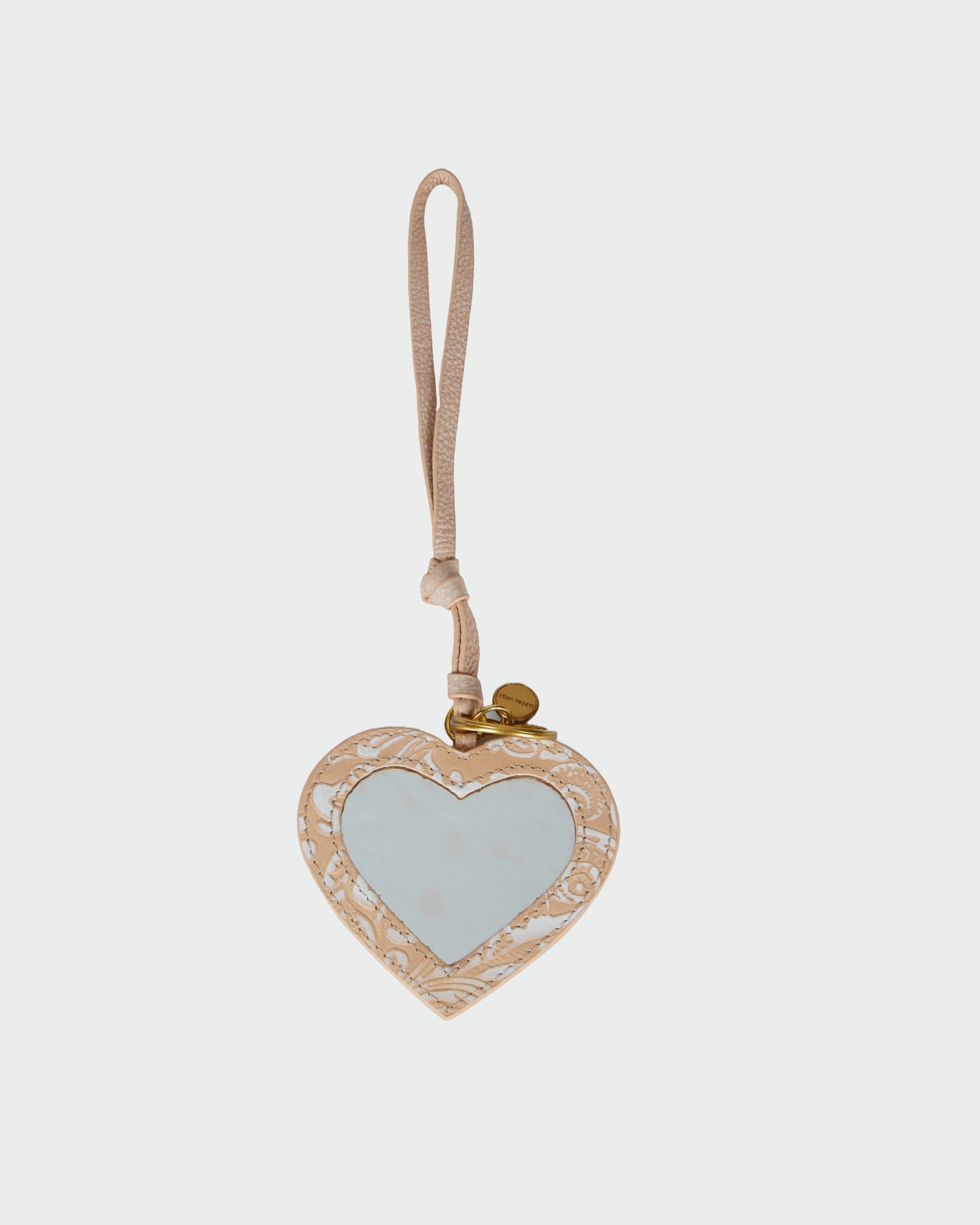 Loyal West HEART SHAPE BAG CHARM IN HAND FINISHED EMBOSSED LEATHER - WHITE