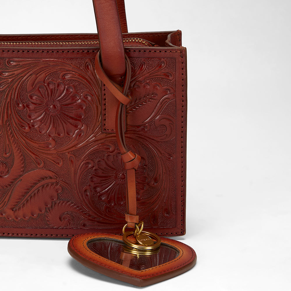 Loyal West HEART SHAPE BAG CHARM IN HANDTOOLED LEATHER