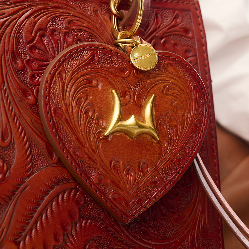 Loyal West HEART SHAPE BAG CHARM IN HANDTOOLED LEATHER