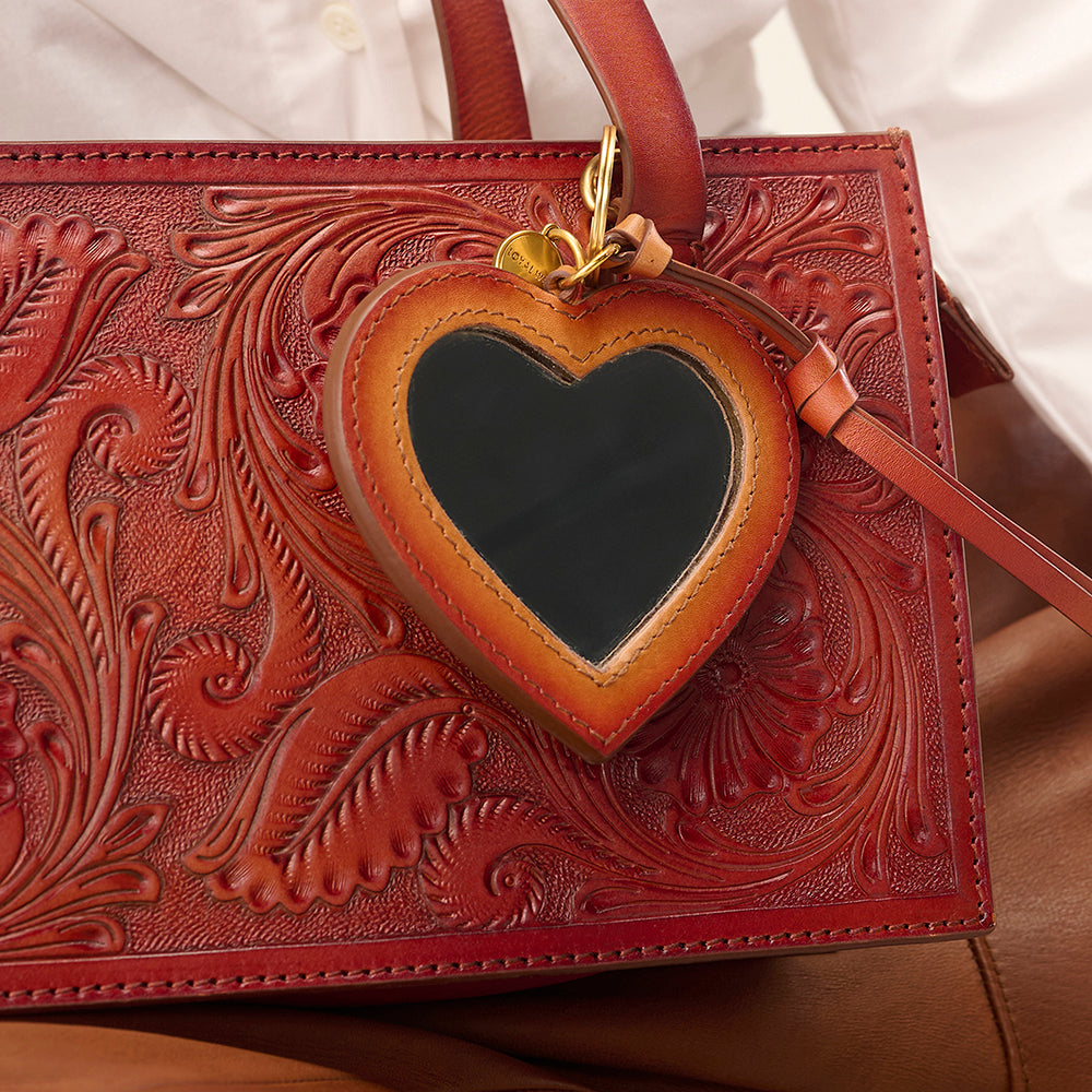 Loyal West HEART SHAPE BAG CHARM IN HANDTOOLED LEATHER