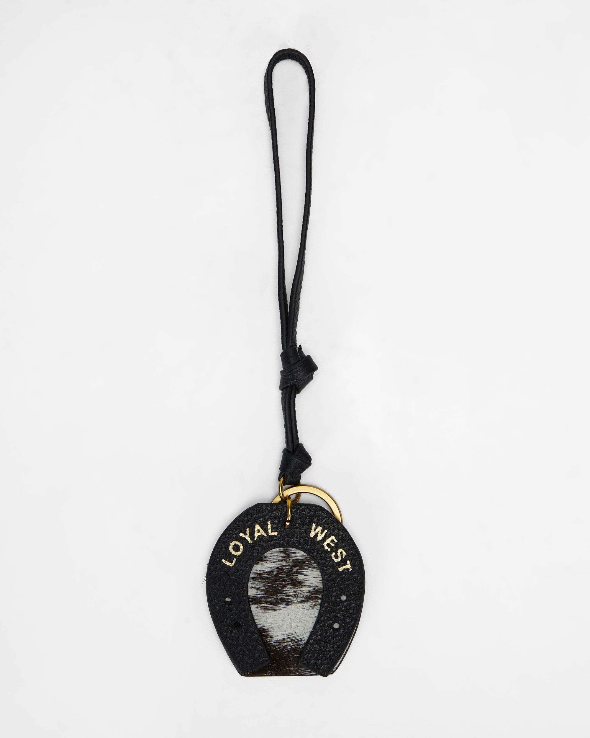 Loyal West HORSE SHOE BAG CHARM IN BLACK & WHITE COWHIDE