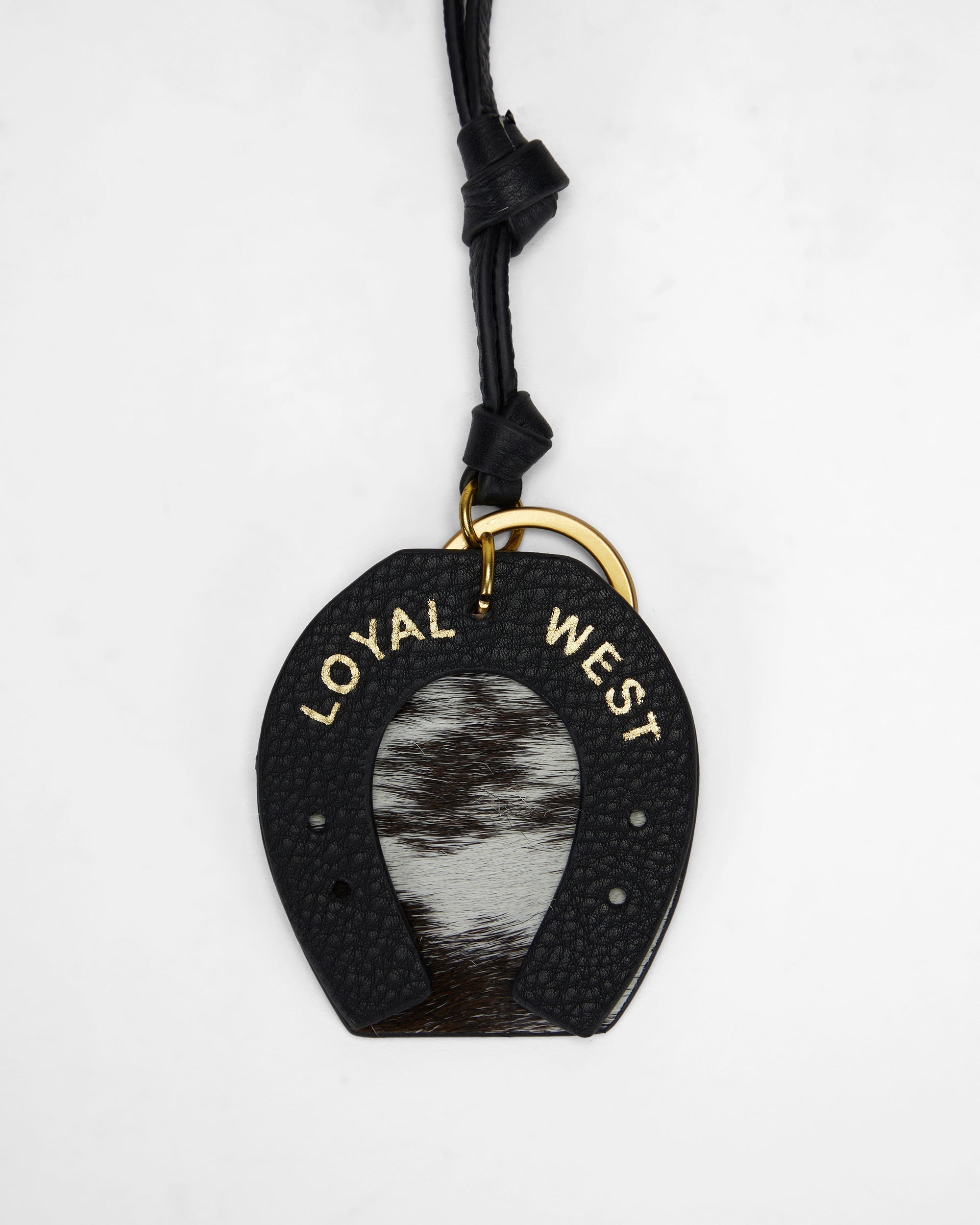 Loyal West HORSE SHOE BAG CHARM IN BLACK & WHITE COWHIDE