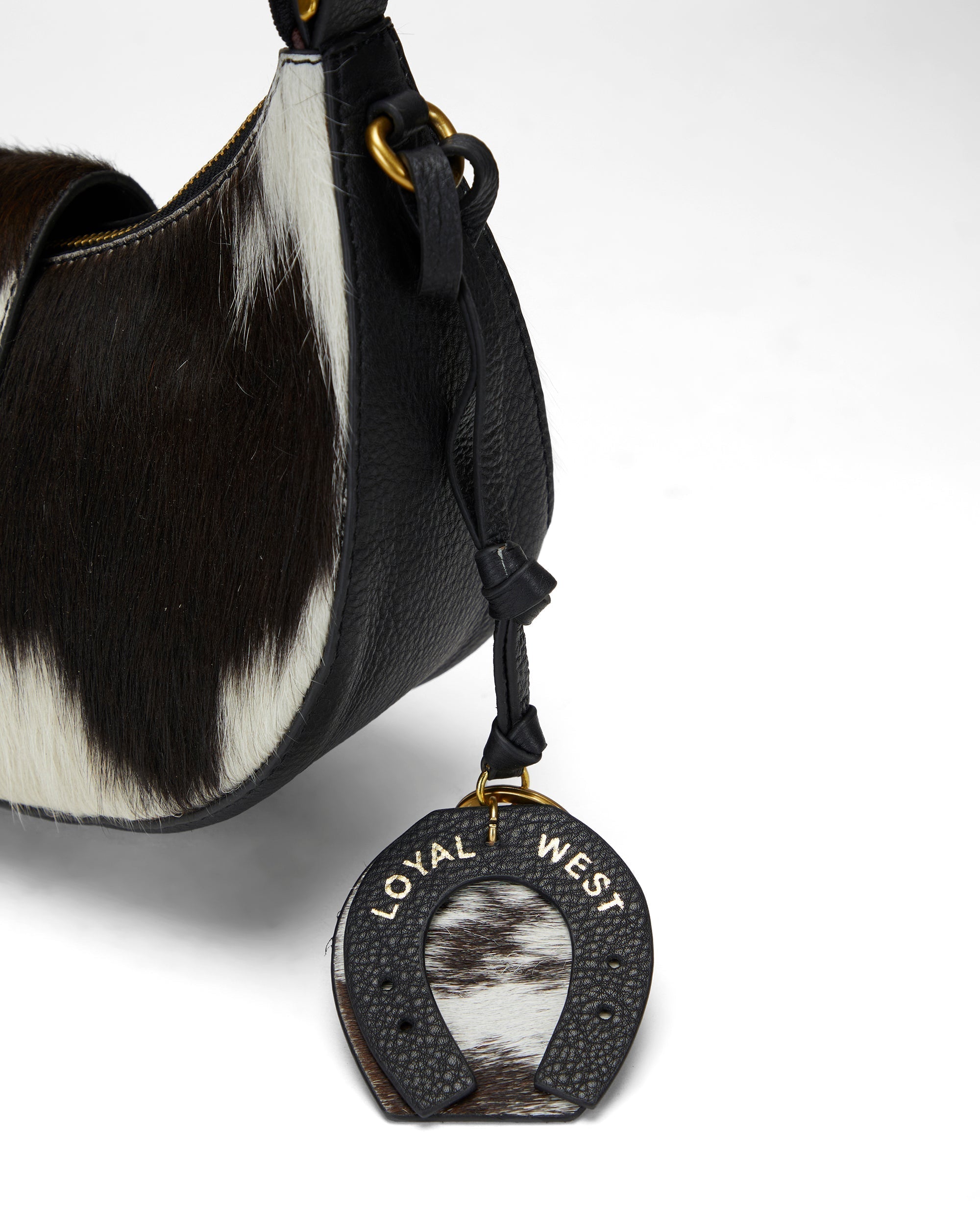 Loyal West HORSE SHOE BAG CHARM IN BLACK & WHITE COWHIDE