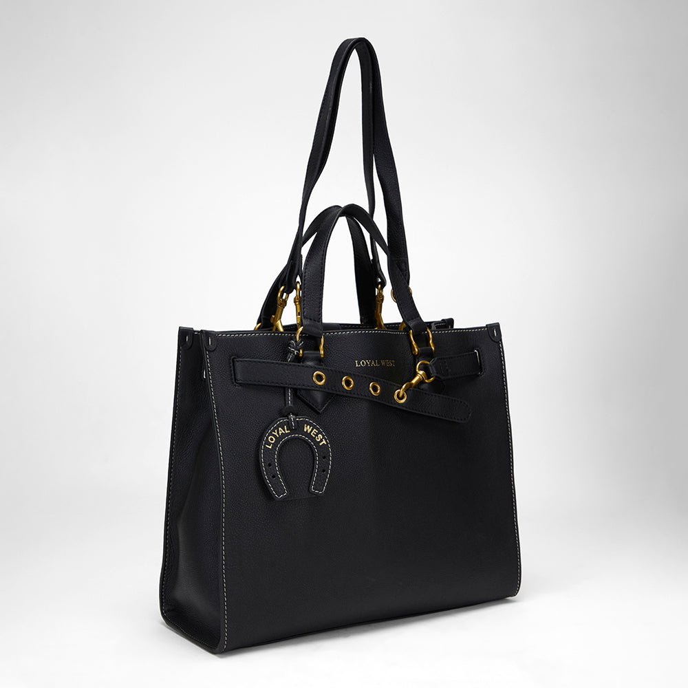 Loyal West STANDARD MEDIUM TOTE BAG IN CALFSKIN - BLACK - Myra USA
