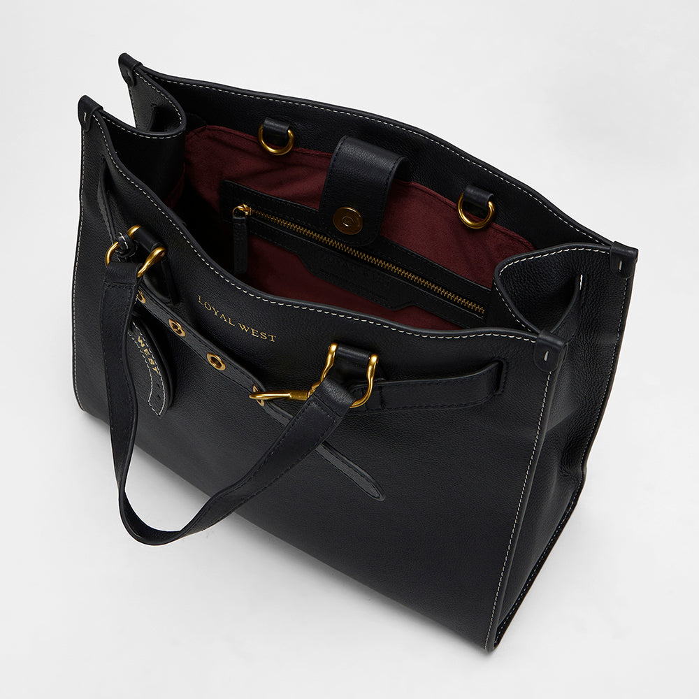 Loyal West STANDARD MEDIUM TOTE BAG IN CALFSKIN - BLACK - Myra USA