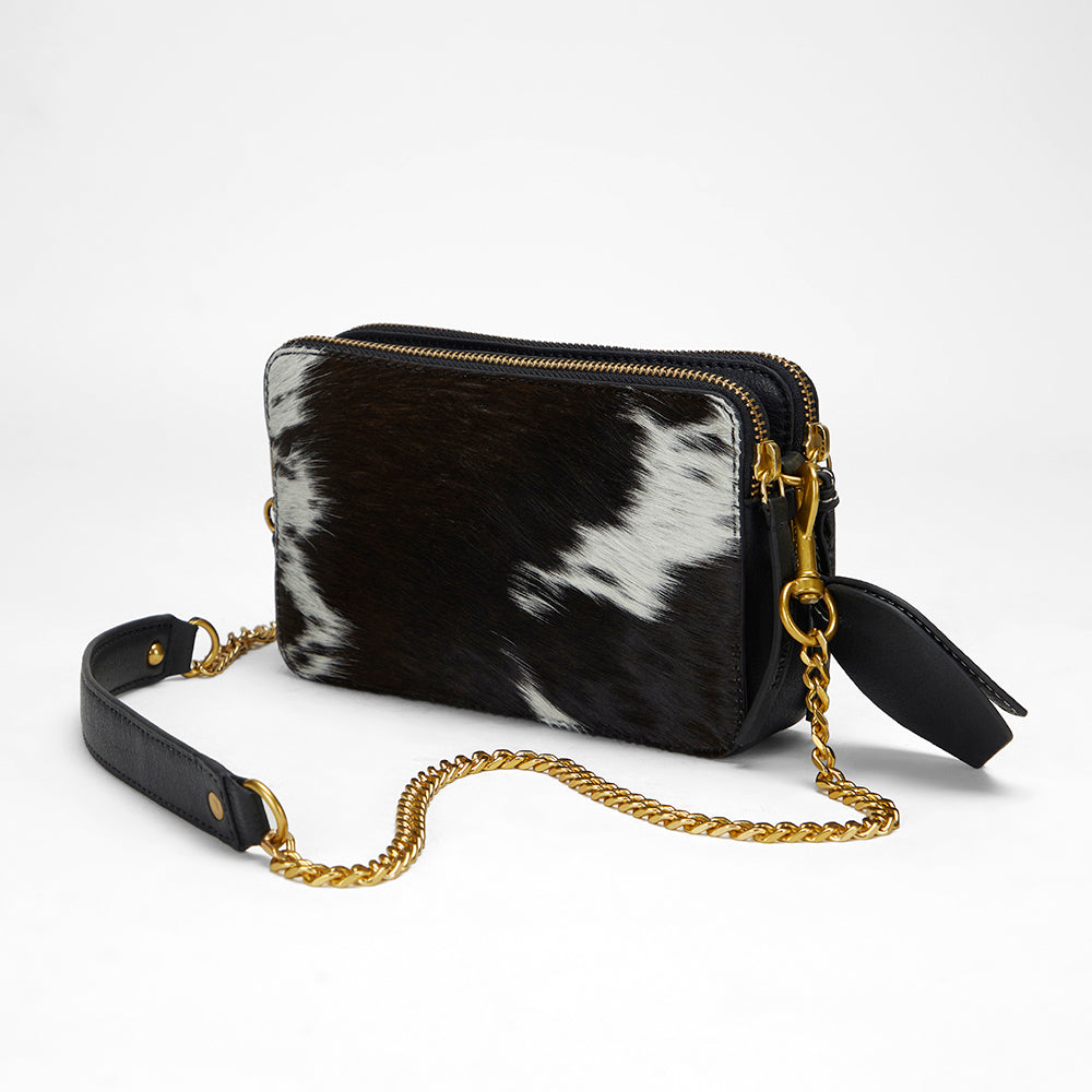 Loyal West SHELL MINI PURSE IN BLACK & WHITE COWHIDE - Myra USA