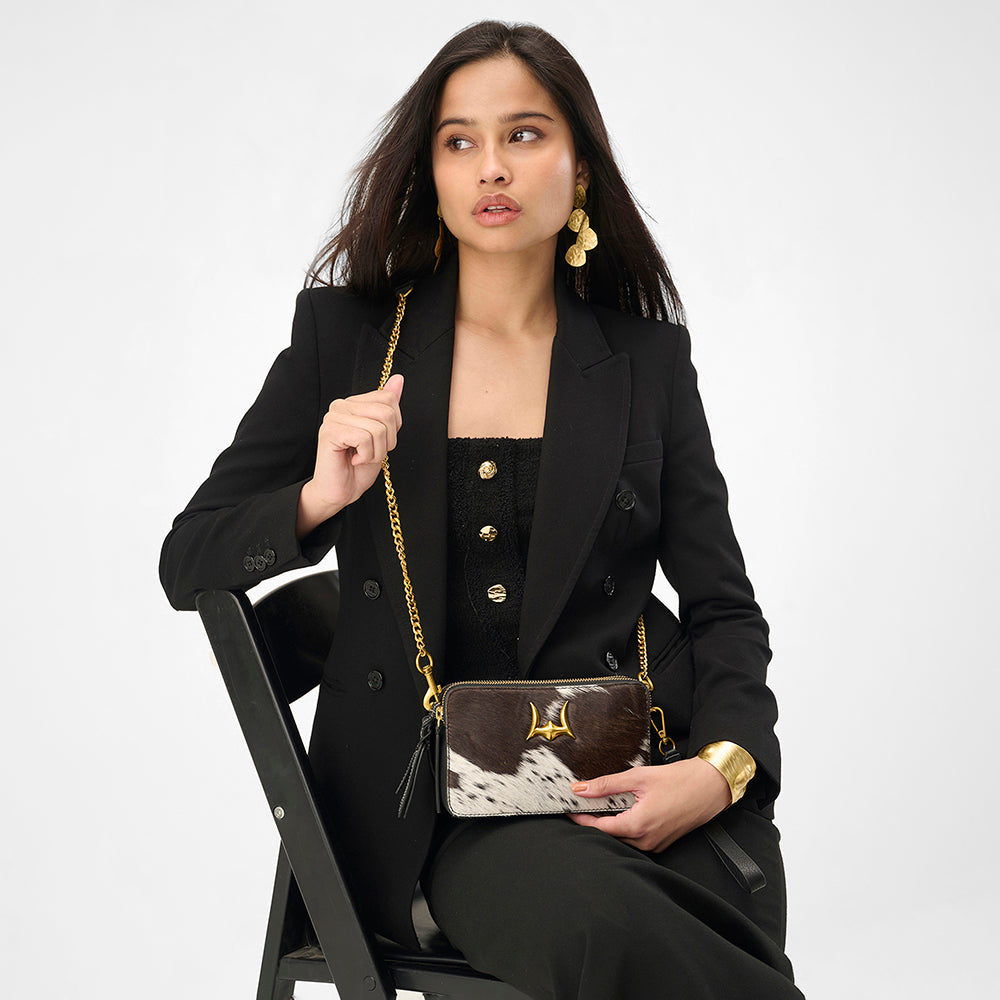 Loyal West SHELL MINI PURSE IN BLACK & WHITE COWHIDE - Myra USA