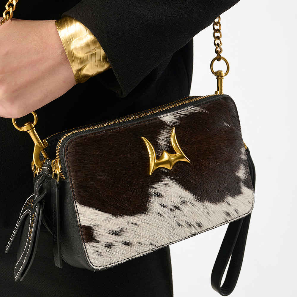 Loyal West SHELL MINI PURSE IN BLACK & WHITE COWHIDE - Myra USA