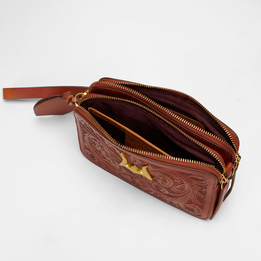 Loyal West SHELL MINI PURSE IN HANDTOOLED LEATHER - Myra USA